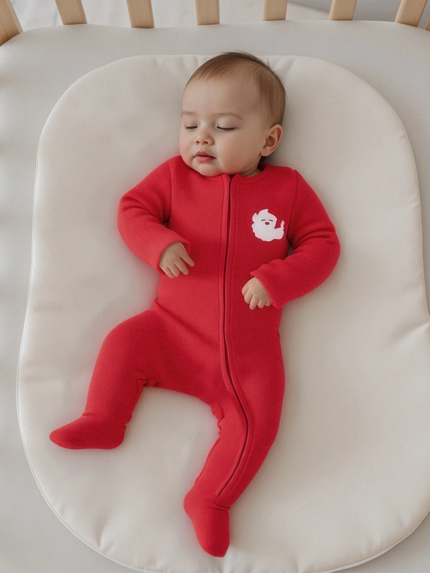 Baby Boys Girls Christmas Footies Long Sleeve Crew Neck Zip-up Embroidery Santa Claus Winter Jumpsuit Zipper Romper