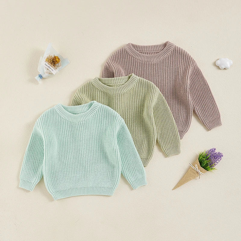Baby Toddler Girls Boys Sweaters Knitting Pullovers Tops Solid Color Basic Cotton Long Sleeve Sweater Top