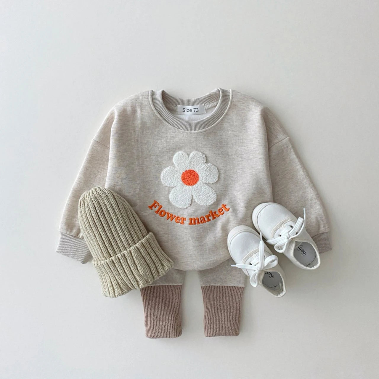 Baby Toddler Girls 2Pcs Flower Market Outfit Long Sleeve Pullover Crewneck Top + Pants Jogger Set