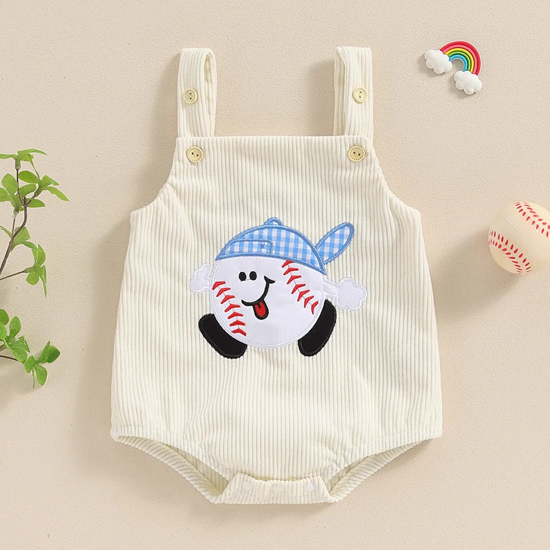 Baby Boys Girls Corduroy Romper Casual Square Neck Sleeveless Overall Chicken Dinosaur Baseball Tractor Embroidery Summer Jumpsuit