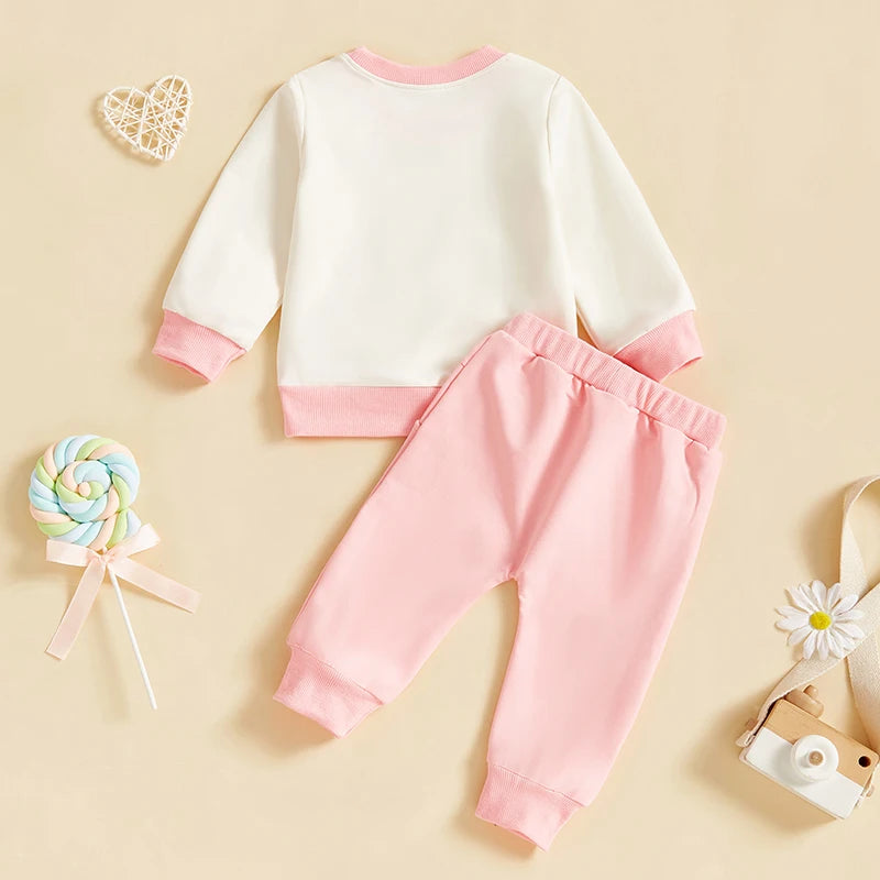 Baby Toddler Girls 2Pcs Little Dude Big Heart / Daddy's Sweetheart Outfit Letter Heart Print Long Sleeve Crewneck Top with Solid Color Pants Valentines Jogger Set Valentine's Day