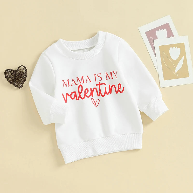 Toddler Baby Girl Boy Valentine's Day Letter Mr. Steal Your Heart / Mama Is My Valentine Print Crewneck Top Pullover