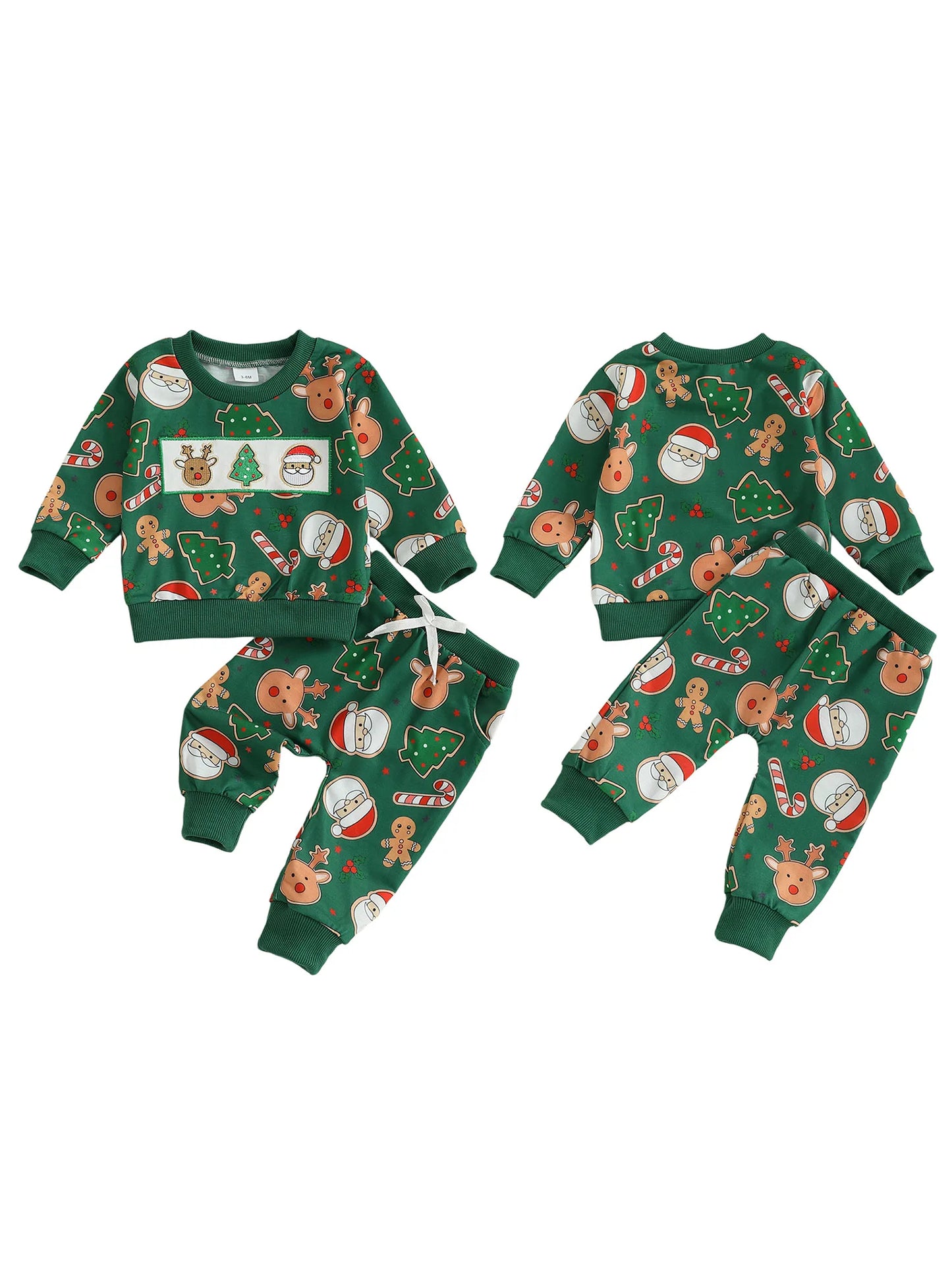 Baby Toddler Boys Girls 2Pcs Christmas Santa Claus Milk Reindeer Print Long Sleeve Top with Elastic Waist Paints 2piece Outfit Jogger Set