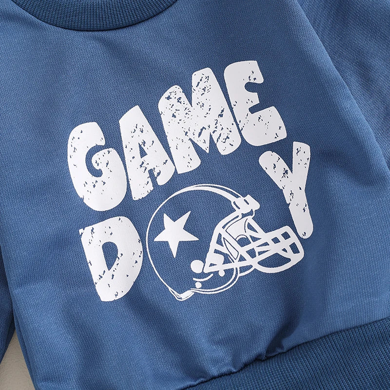 Baby Toddler Boys 2Pcs Game Day Cartoon Letter Football Print Long Sleeve Pullover Top + Casual Pants Set