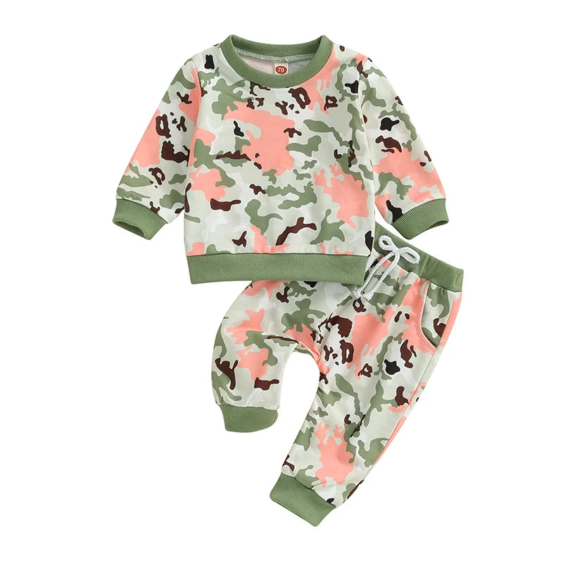 Baby Toddler Girls Boys 2Pcs Camouflage Print Long Sleeve Top with Long Pants Outfit Set