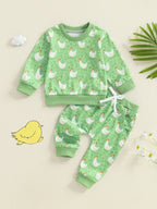 Baby Toddler Boys Girls 2Pcs Fall Outfit Long Sleeve Farm Chicken Print Top Jogger Pants Set