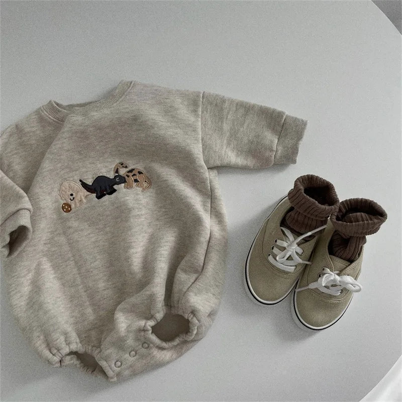 Dinosaur Embroidery Sweater Bodysuit Romper