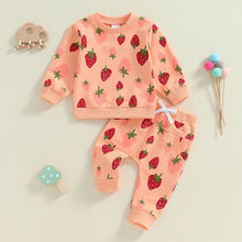 Load image into Gallery viewer, Baby Toddler Girls 2Pcs Outfit Strawberry Print Long Sleeve Crew Neck Top with Elastic Waist Pants Fall Set
