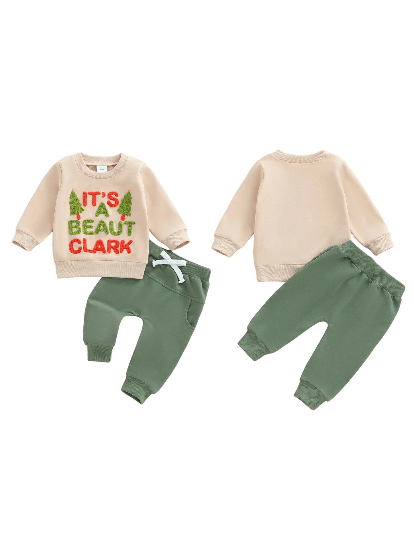 Baby Toddler Boys 2Pcs Christmas It's A Beaut Clark Outfits Long Sleeve Crew Neck Letter Embroidery Top and Elastic Waist Pants Jogger Set