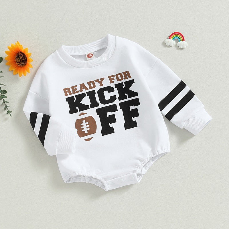 Toddler Baby Boy Girl Bodysuit Football Season Ready for Kickoff Print Long Sleeve Romper