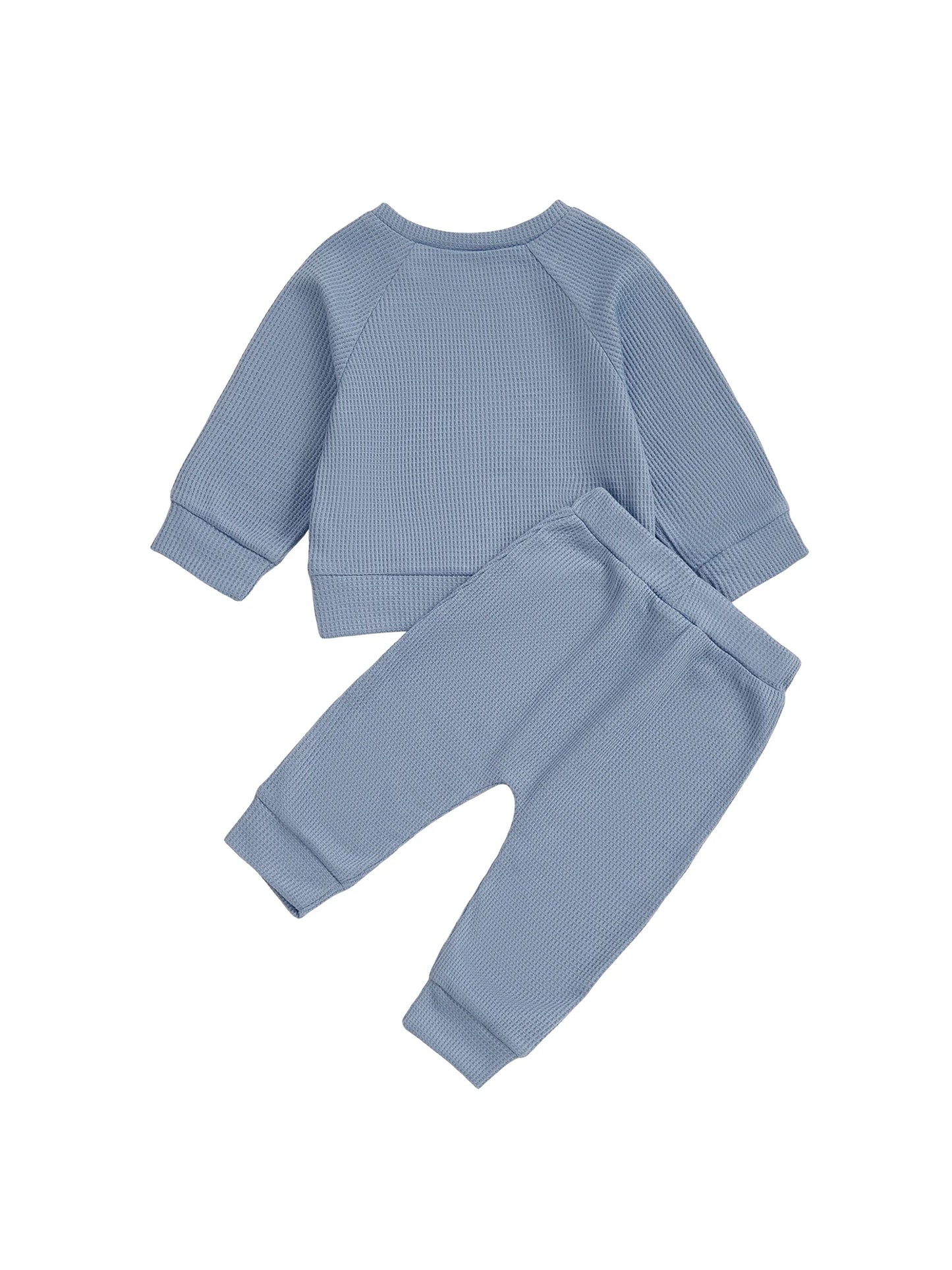 Baby Toddler Boys Winter Fall Outfit Solid Button Long Sleeve Top and Elastic Waist Pants 2Piece Waffle Set
