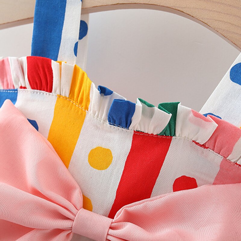 Polka Dot Bow Tie Girl Dress With Hat Set