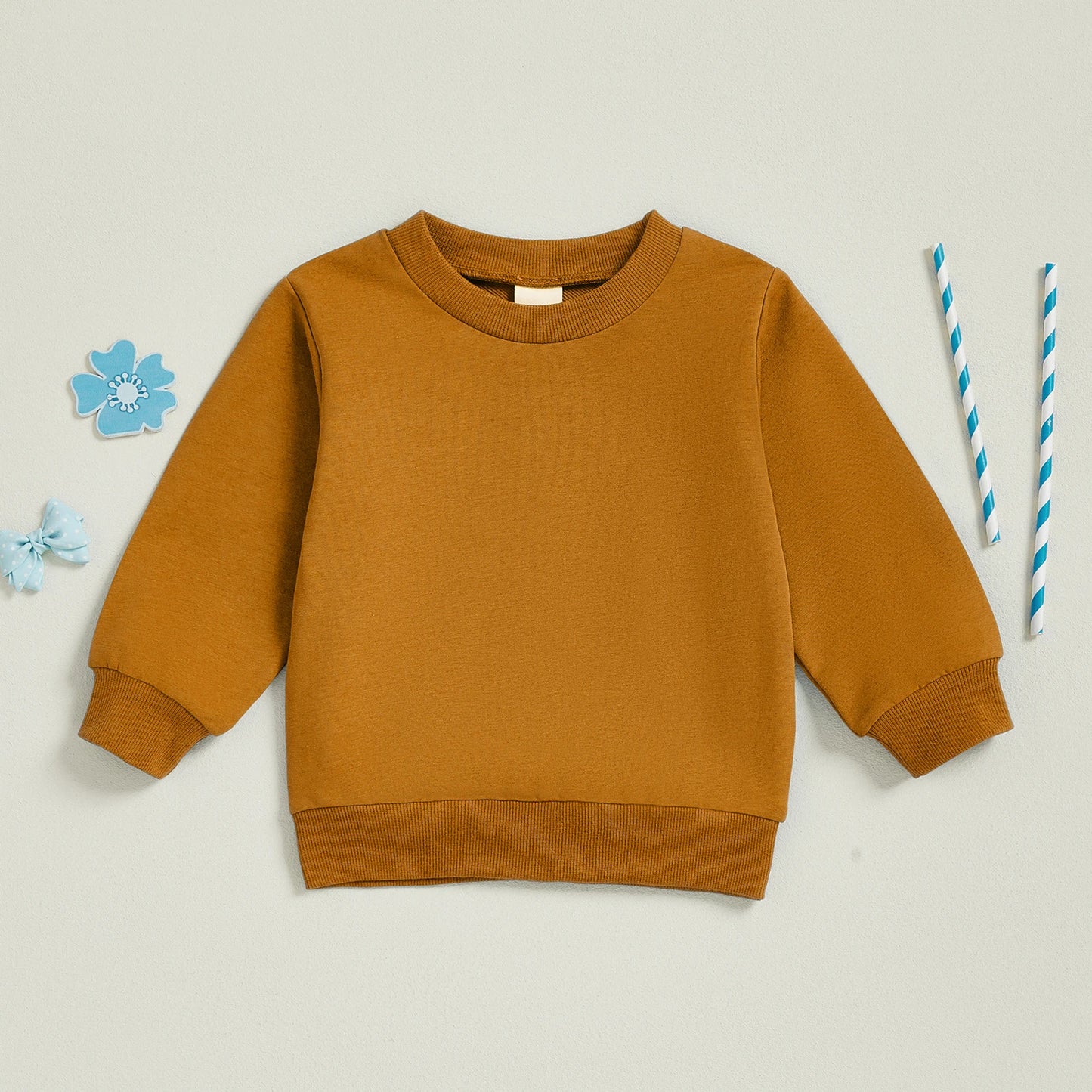 Baby Toddler Kids Boy Girl Solid Color Long Sleeve Round Neck Pullover Loose Top