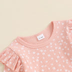 Toddler Kids Girls 2Pcs Fall Outfit Ruffle Flower Print Long Sleeve Top + Flare Pants Set