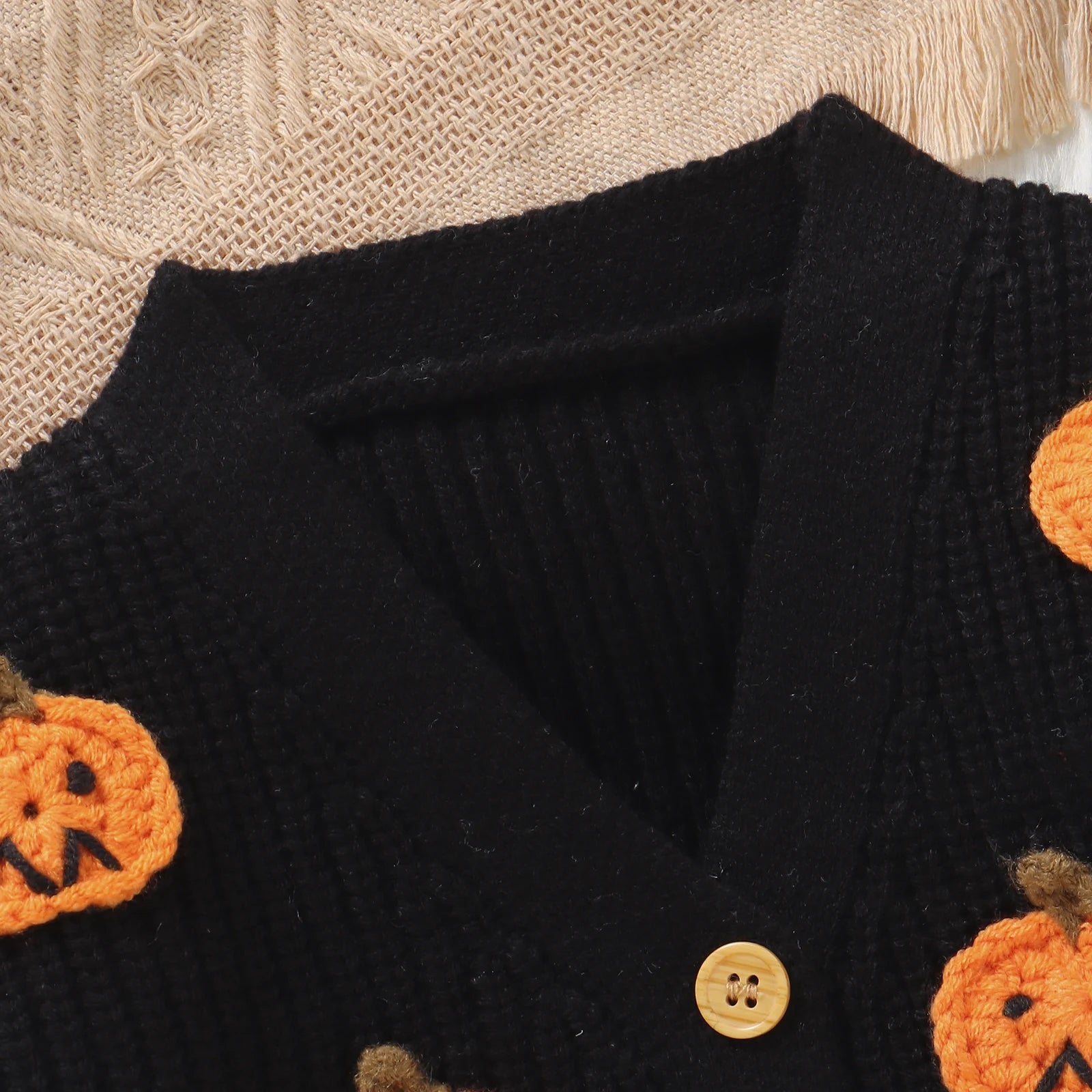 Baby Toddler Boys Girls Knit Cardigan Cute Halloween Pumpkin Embroidery Fall V Neck Long Sleeve Button Up Sweater Top