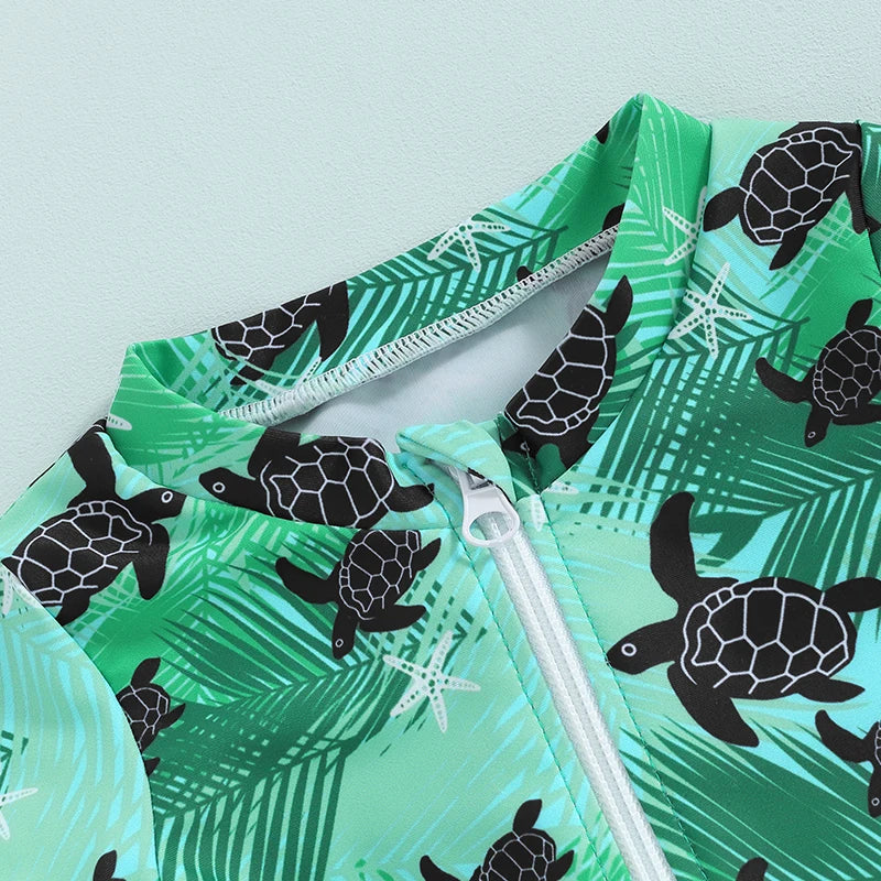 Baby Toddler Boys Summer Swimsuit Rompers Short Sleeve Turtle/Shark Print Zipper Bathing Suit Swimwear Romper