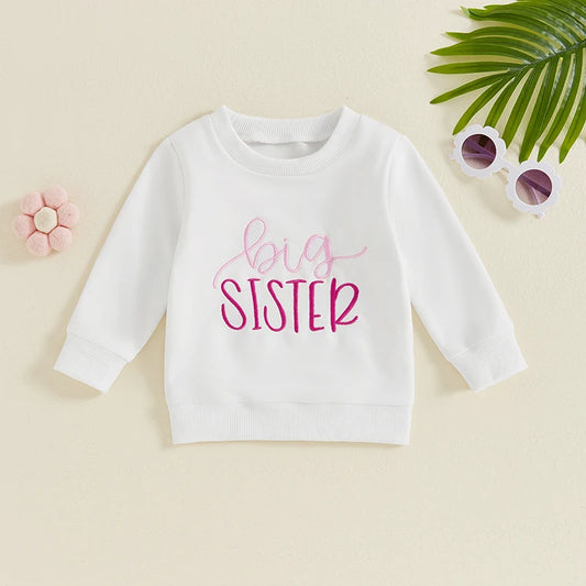 Toddler Kids Girls Letter Big Sister Embroidered Autumn Long Sleeve Round Neck Casual Pullover Top