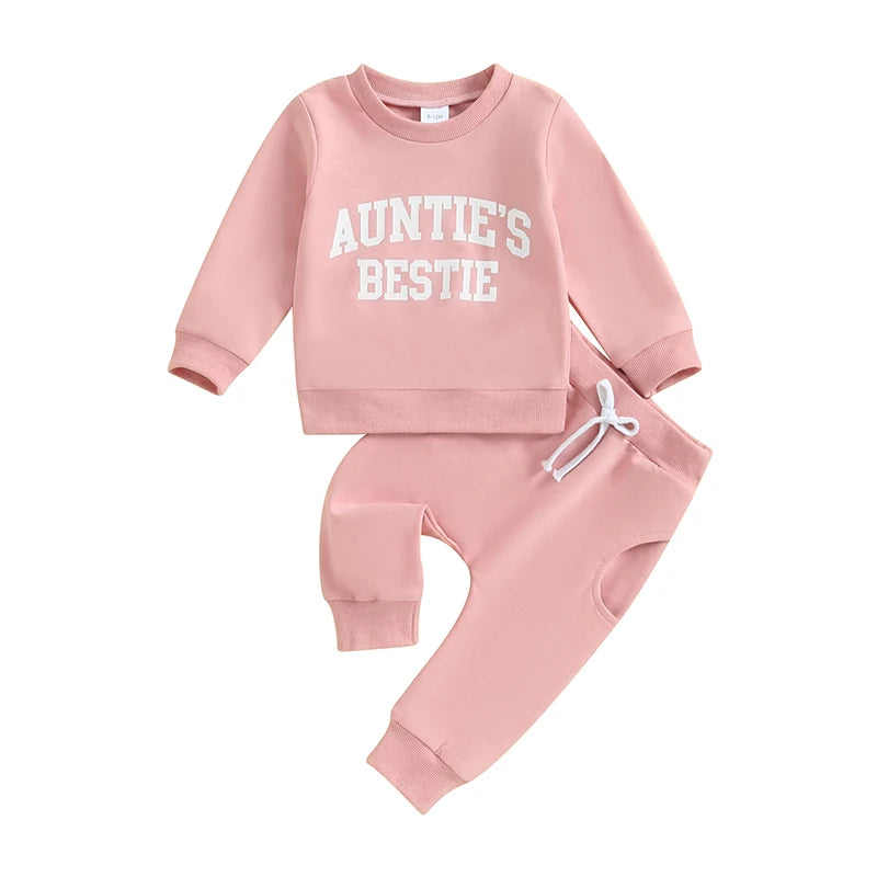 Baby Toddler Girls 2Pcs Outfit Auntie's Bestie Long Sleeve Crewneck Top Jogger Pants Set