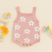 Load image into Gallery viewer, Baby Girl Summer Knit Romper Casual Floral Print Sleeveless Jumpsuit
