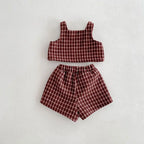 Retro Tweed Vest and Shorts Outfit Set