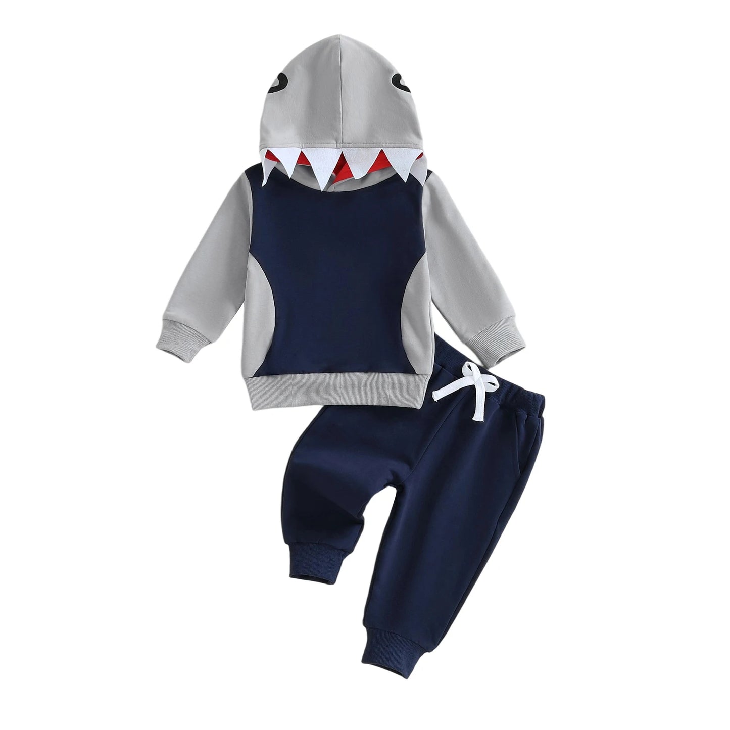 Baby Toddler Boys 2Pcs Fall Outfit Shark Pattern Long Sleeve Hoodie Elastic Waist Pants Jogger Set