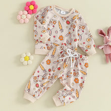 Load image into Gallery viewer, Baby Toddler Boy Girl 2Pcs Easter Outfit Long Sleeve Bunny Rabbit Carrot Print Top with Jogger Pants Set
