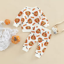 Load image into Gallery viewer, Baby Girl Boy 2Pcs Halloween Outfit Long Sleeve Pumpkin Bat Boo Printed Top Long Pants
