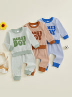Baby Toddler Boys 2Pcs Fall Striped Outfit Letter Embroidery Long Sleeve Top and Elastic Pants Jogger Set