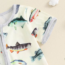 Load image into Gallery viewer, Baby Toddler Boy Girl Summer Romper Fish Print Short Sleeves Round Neck Front Zipper Jumpsuit
