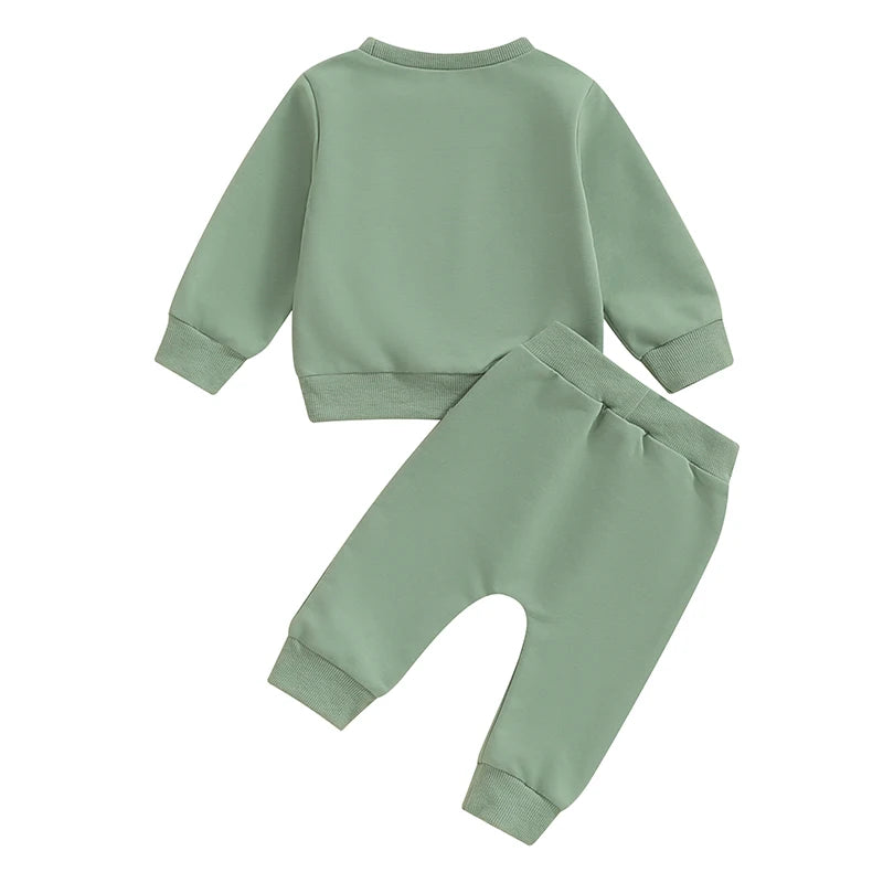 Baby Toddler Boys Girls MINI Set Letter Print Long Sleeve Round Neck Top Pockets Long Pants Outfit