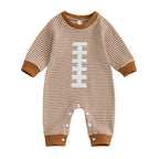 Baby Boy Fall Football Romper Casual Stripe Print Long Sleeve Game Day Jumpsuit