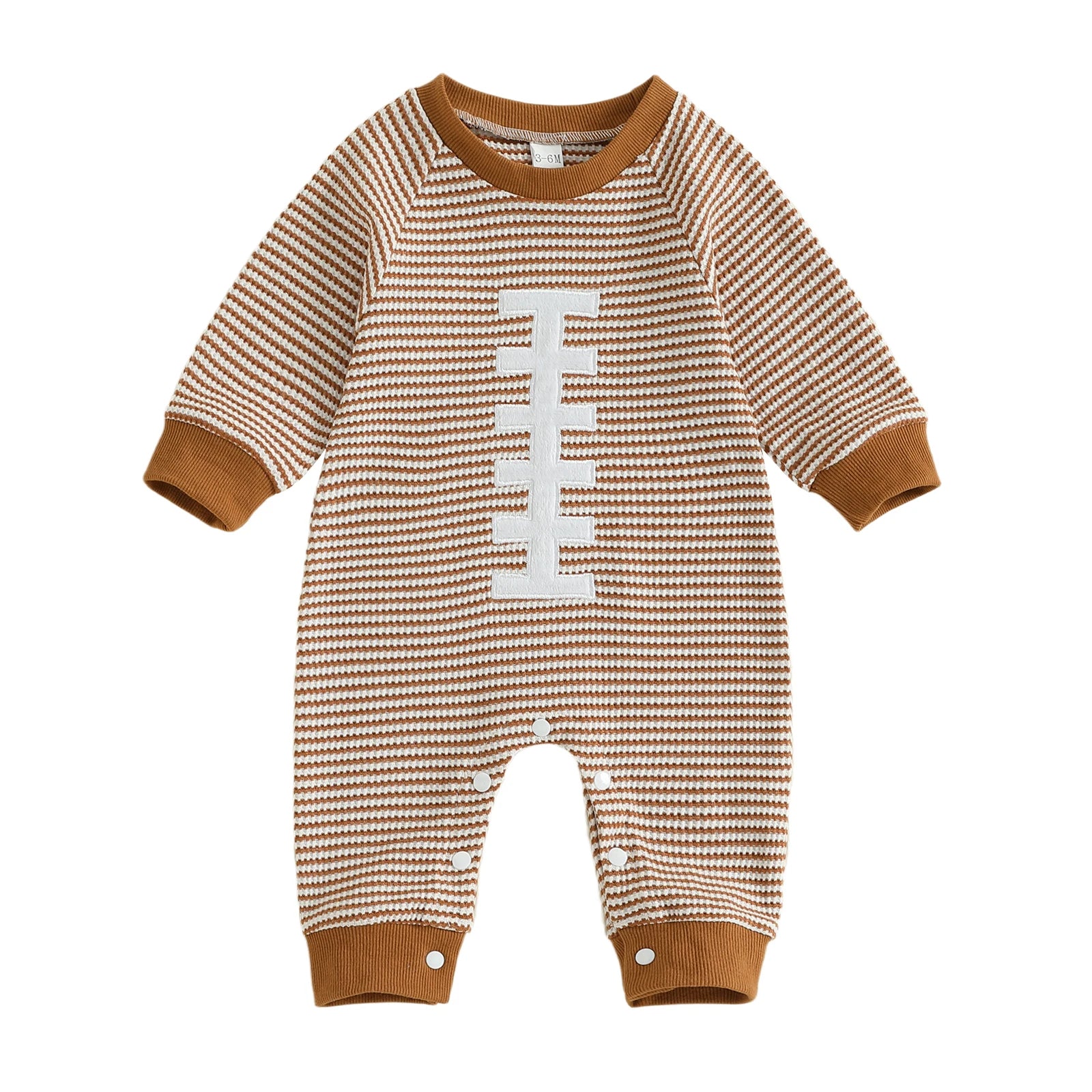 Baby Boy Fall Football Romper Casual Stripe Print Long Sleeve Game Day Jumpsuit