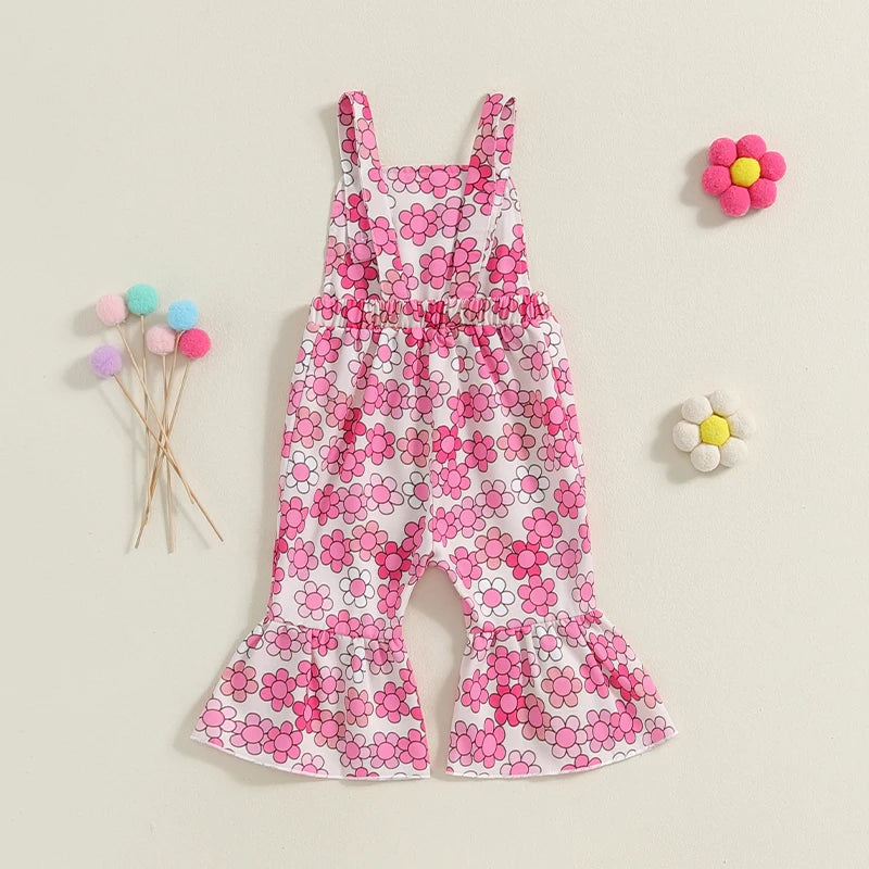 Baby Toddler Girls Romper Jumpsuit Strawberry / Flower Print Sleeveless Overalls Flare Pants with Pocket Jumpsuit