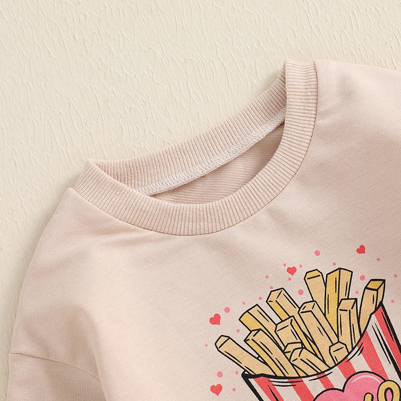 Baby Girls Fries Before Guys Valentine’s Day Romper Long Sleeve Round Neck French Fries Print Jumpsuit Valentines