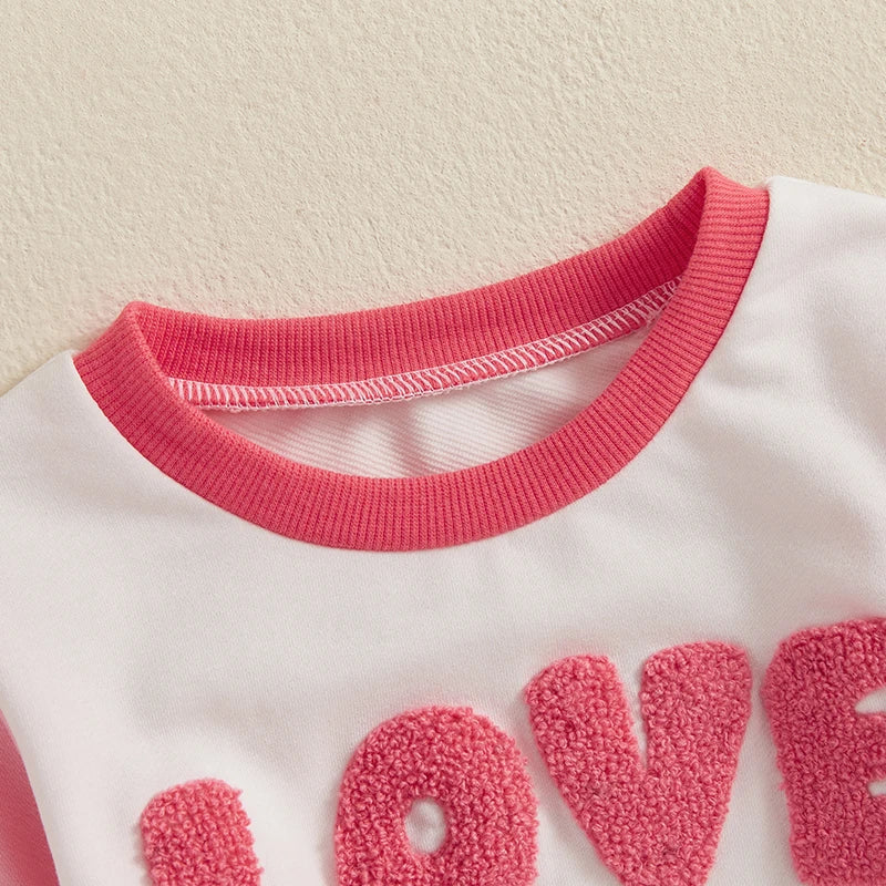 Baby Toddler Kids Girls LOVE CLUB Valentine's Day Letter Embroidered Contrast Color Long Sleeve O-Neck Casual Top