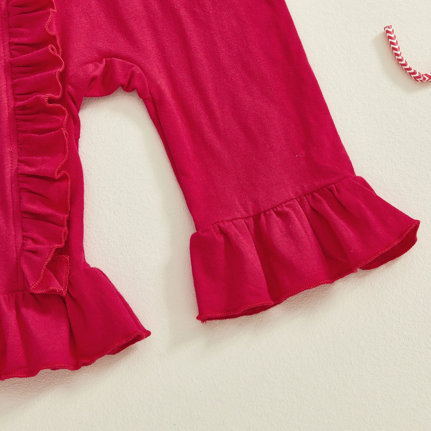 Baby Girl Bell Bottom Romper Fashionable Santa Claus Print Ho Ho Ho Bottom Round Neck Long Sleeve Ruffled Jumpsuit