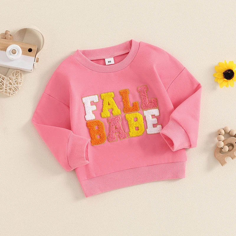 Baby Toddler Boys Girls Fall Babe Long Sleeve Embroidery Letters Fall Crewneck Top