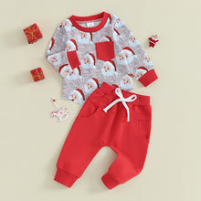 Load image into Gallery viewer, Baby Toddler Boy Girl 2Pcs Christmas Clothes Set Cartoon Santa Print Long Sleeve Top with Pocket Long Pants Outfit
