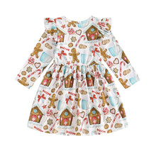 Load image into Gallery viewer, Toddler Kids Girls Long Sleeve Dress Christmas Gingerbread Print Ruffle A-Line Dress
