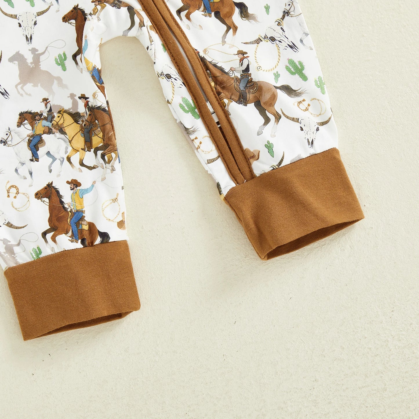Baby Boy Western Zipper Romper Cactus Horse Print Long Sleeve Zip-up Jumpsuit Casual Infant Clothes