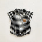 Boys Plaid Bear Patch Bodysuit Romper