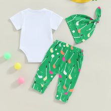Load image into Gallery viewer, Baby Boys 3Pcs I Just Shanked My Pants Summer Outfit Letter Golf Print Crew Neck Short Sleeve Romper Long Pants Hat Clothes Set
