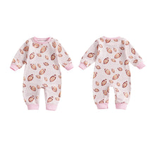 Load image into Gallery viewer, Baby Girls Crewneck Fall Romper Football Print Long Sleeve Jumpsuit
