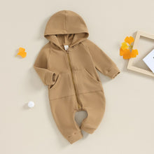 Load image into Gallery viewer, Baby Toddler Girls Boys Autumn Hooded Jumpsuit Solid Color Long Sleeve Zipper Closure Casual Romper
