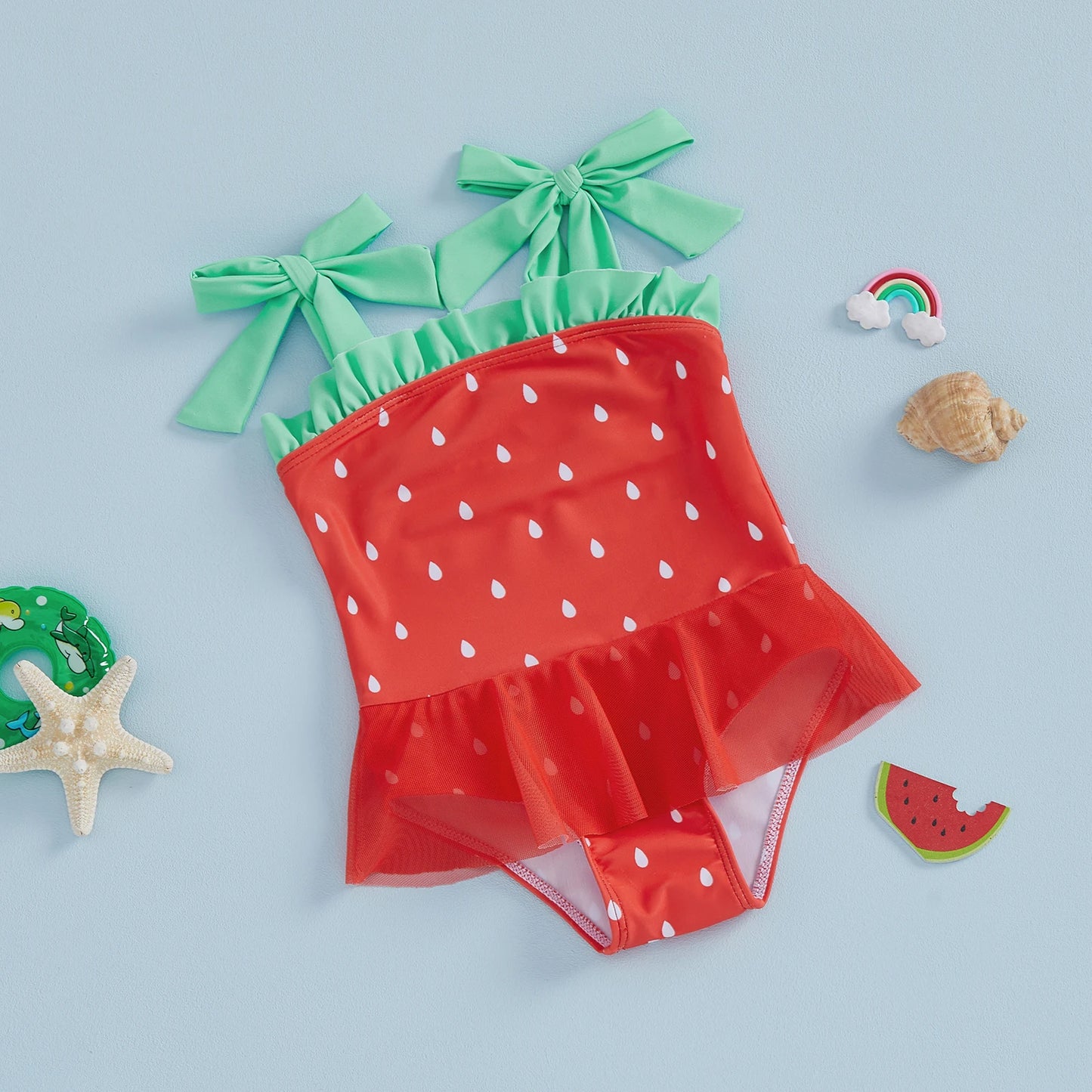 Baby Toddler Girls Swimsuit Watermelon Print Sleeveless Tie Shoulder Bathing Suit Baby Swimwear Romper