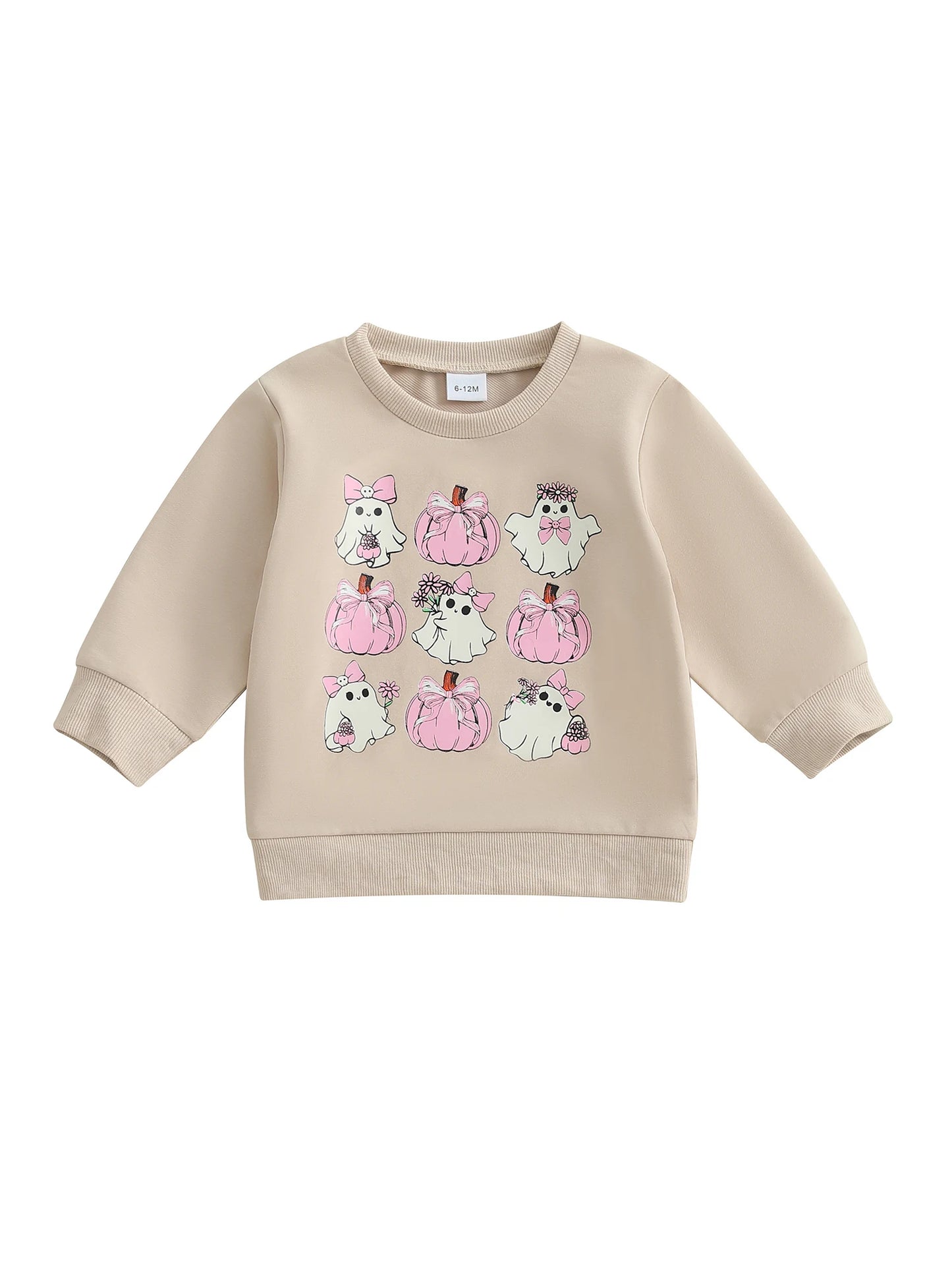 Baby Toddler Girls Boys Halloween Ghost Pumpkin Print Stylish Loose Fit Casual O-Neck Long Sleeve Pullover Top
