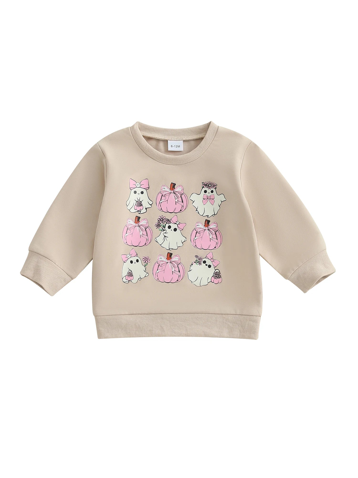 Baby Toddler Girls Boys Halloween Ghost Pumpkin Print Stylish Loose Fit Casual O-Neck Long Sleeve Pullover Top