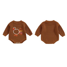 Load image into Gallery viewer, Baby Girl Boy Thanksgiving Sweater Romper Turkey Embroidery Long Sleeve Jumpsuit for Fall
