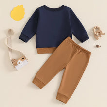 Load image into Gallery viewer, Baby Toddler Boy 2Pcs Fall Outfit Contrast Color Long Sleeve Bear Top and Solid Color Pants Set
