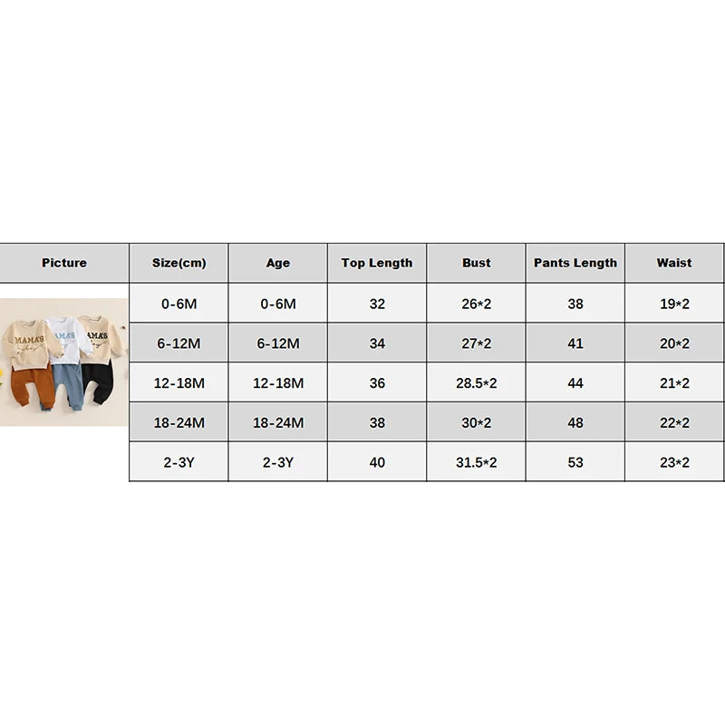 Baby Toddler Boys 2Pcs Mama's Boy Autumn Outfit Long Sleeve O Neck Letter Embroidery Top Drawstring Pants Set